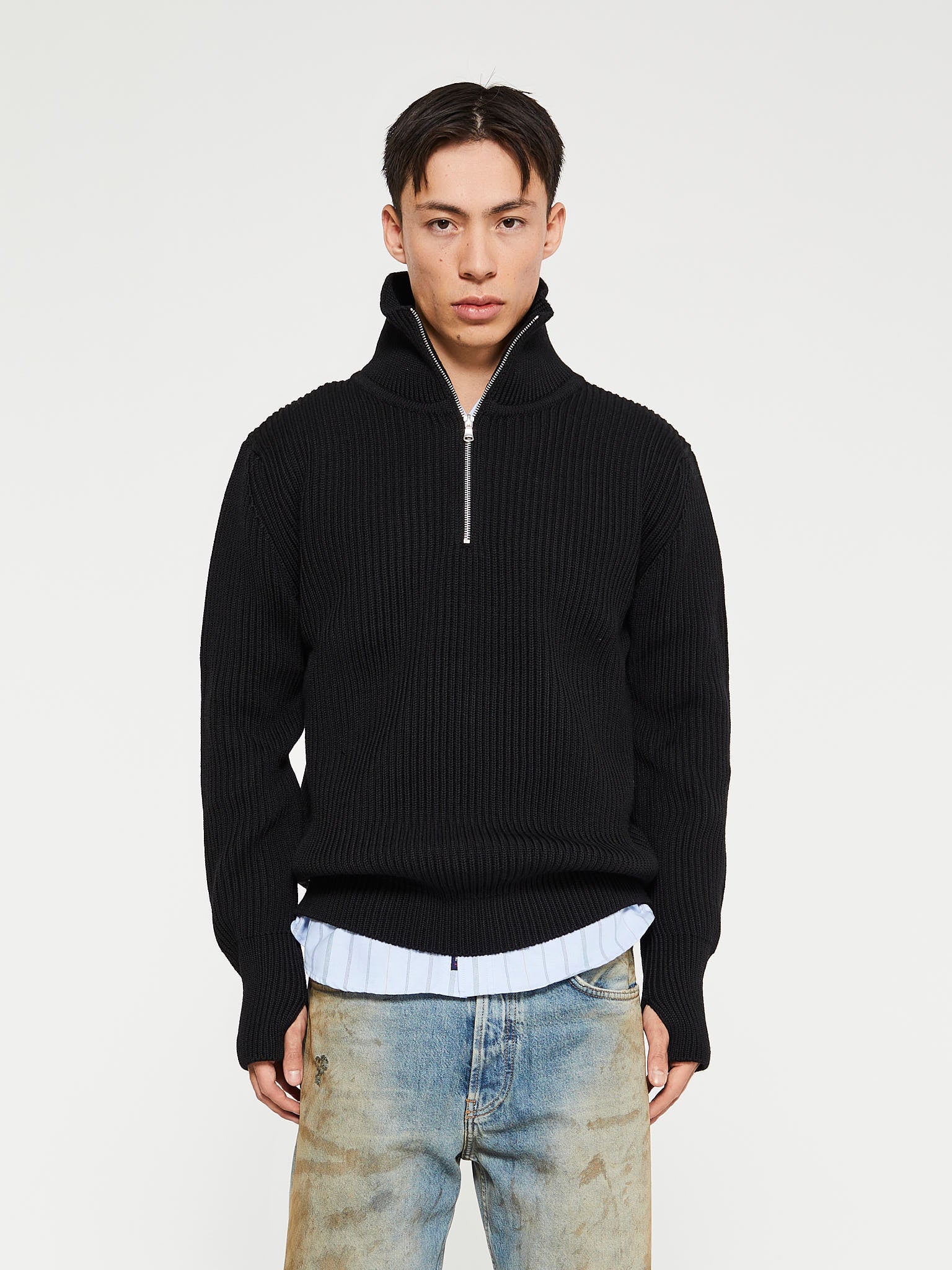 Andersen-Andersen - Navy Half Zip Knitwear in Black