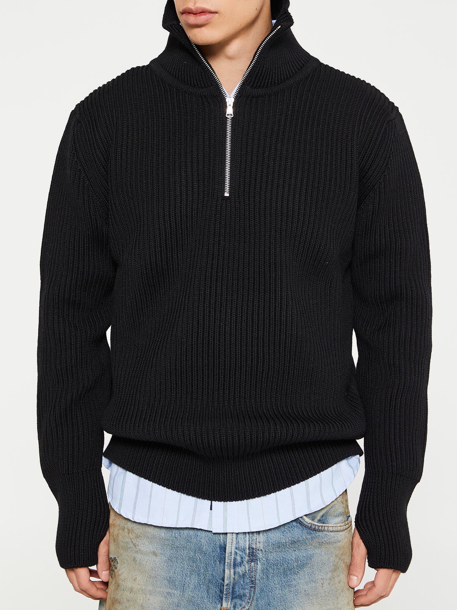 Andersen-Andersen - Navy Half Zip Knitwear in Black