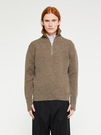 Andersen-Andersen - Navy Half Zip Knitwear in Natural Taupe