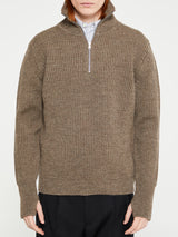 Andersen-Andersen - Navy Half Zip Knitwear in Natural Taupe