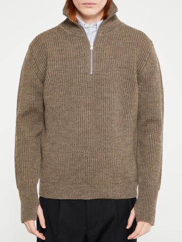 Andersen-Andersen - Navy Half Zip Knitwear in Natural Taupe
