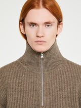 Andersen-Andersen - Navy Half Zip Knitwear in Natural Taupe