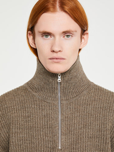 Andersen-Andersen - Navy Half Zip Knitwear in Natural Taupe