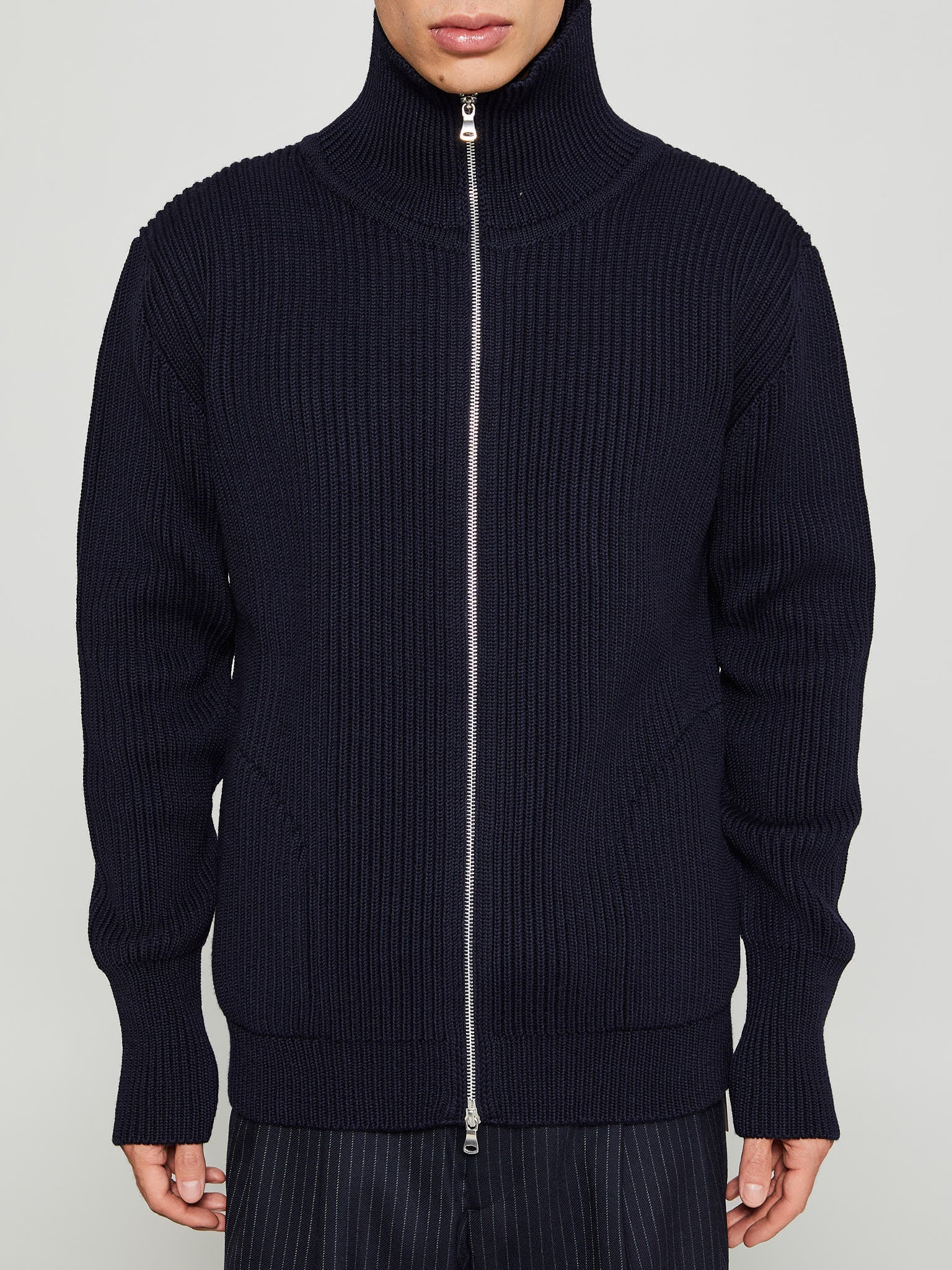 Andersen-Andersen - Navy Full Zip Pockets Knitwear in Navy Blue