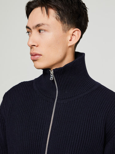Andersen-Andersen - Navy Full Zip Pockets Knitwear in Navy Blue