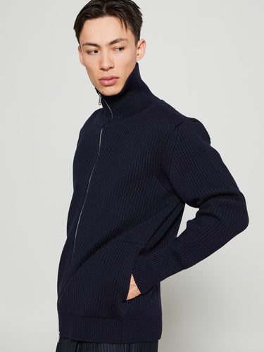 Andersen-Andersen - Navy Full Zip Pockets Knitwear in Navy Blue