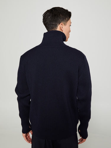 Andersen-Andersen - Navy Full Zip Pockets Knitwear in Navy Blue