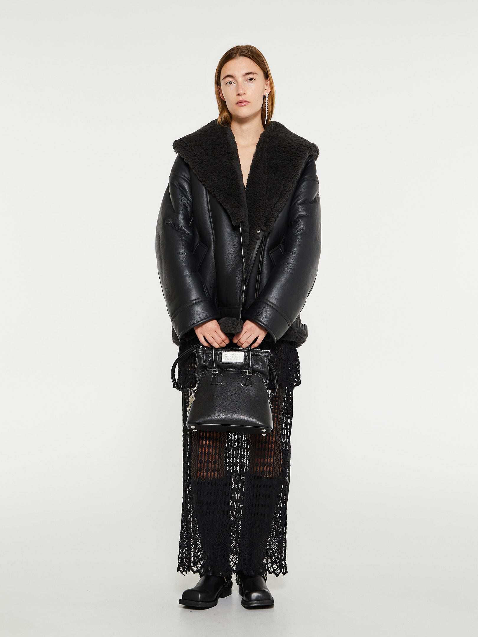 Leather Shearling Jacket in Black