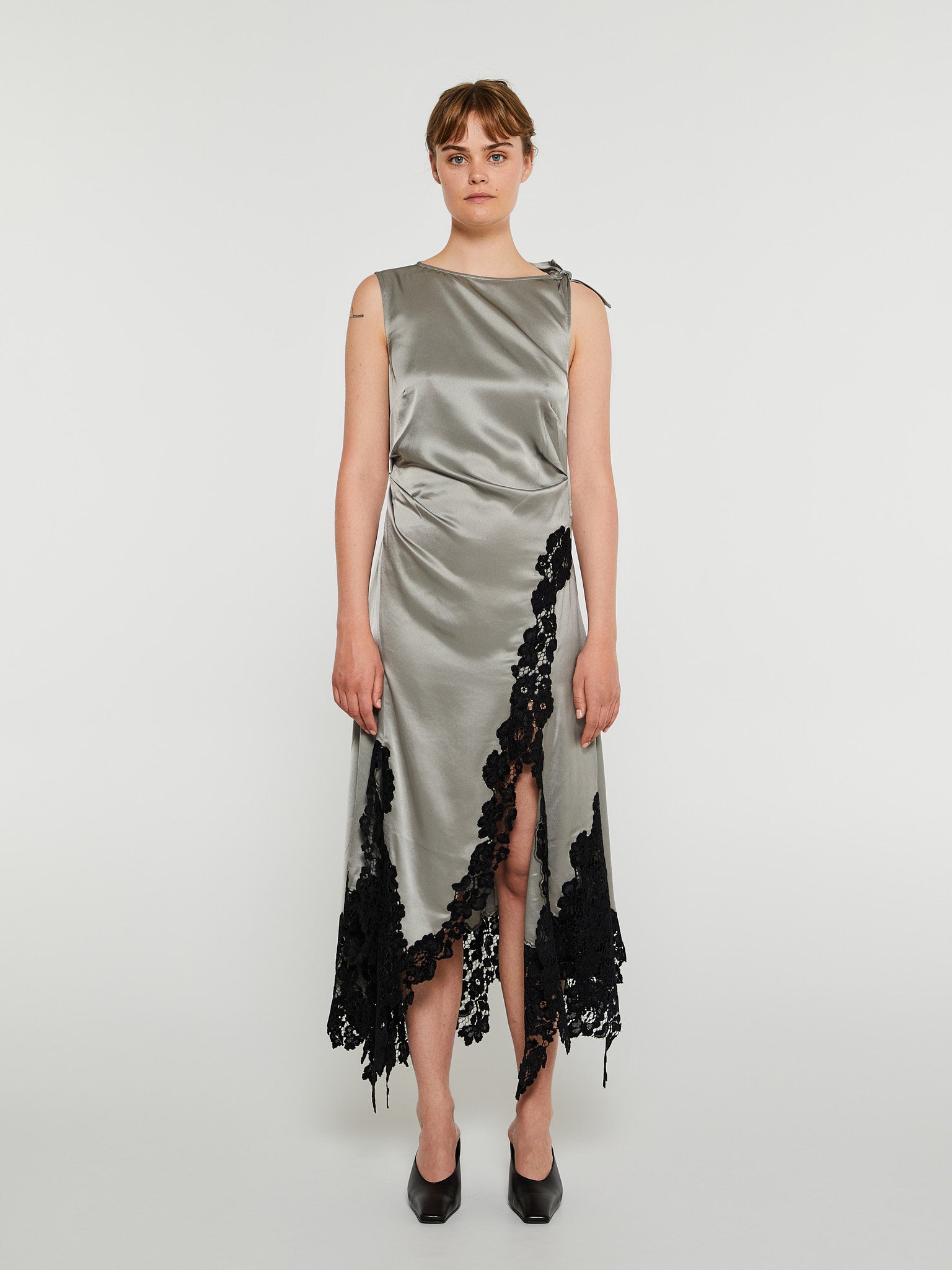 Acne Studios - Satin Lace Dress in Light Grey