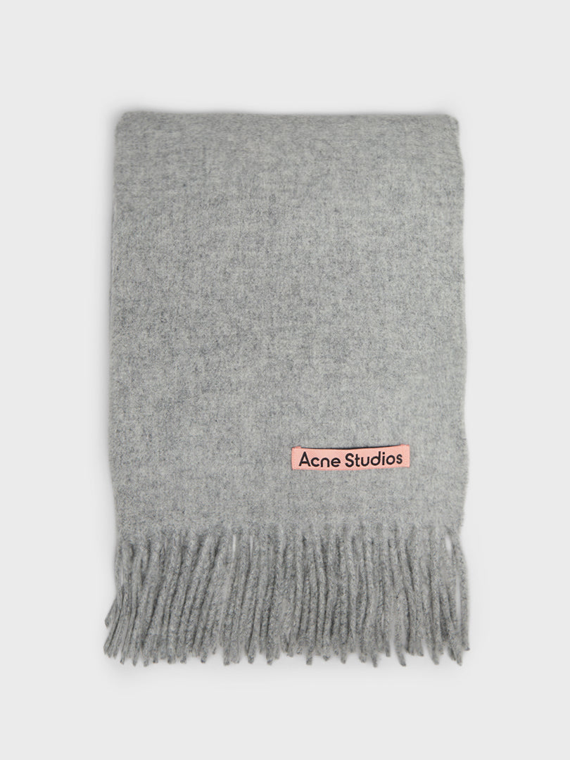 Acne Studios - Narrow Fringe Wool Scarf in Light Grey Melange
