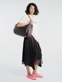 Satin Ruffle Skirt in Black