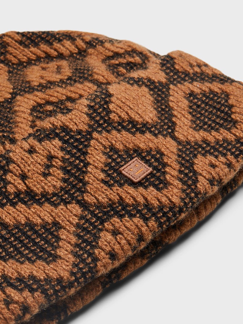 Face Tiles Beanie in Toffee Brown and Black