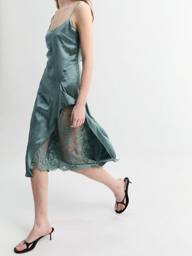 Acne Studios - Satin Slip Dress in Vintage Green Stoy Acne Studios - Satin Slip Dress in Vintage Green Stoy
