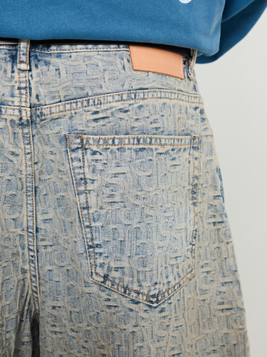 Acne Studios - Monogram Denim Shorts in Blue and Beige