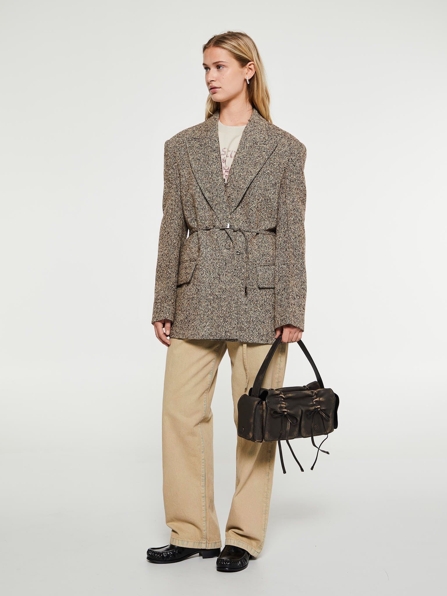 Single-Breasted Suit Jacket in Brown and Beige