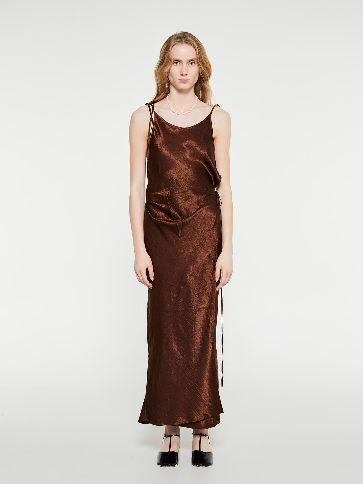 Acne Studios - Satin Strap Dress in Chocolate Brown