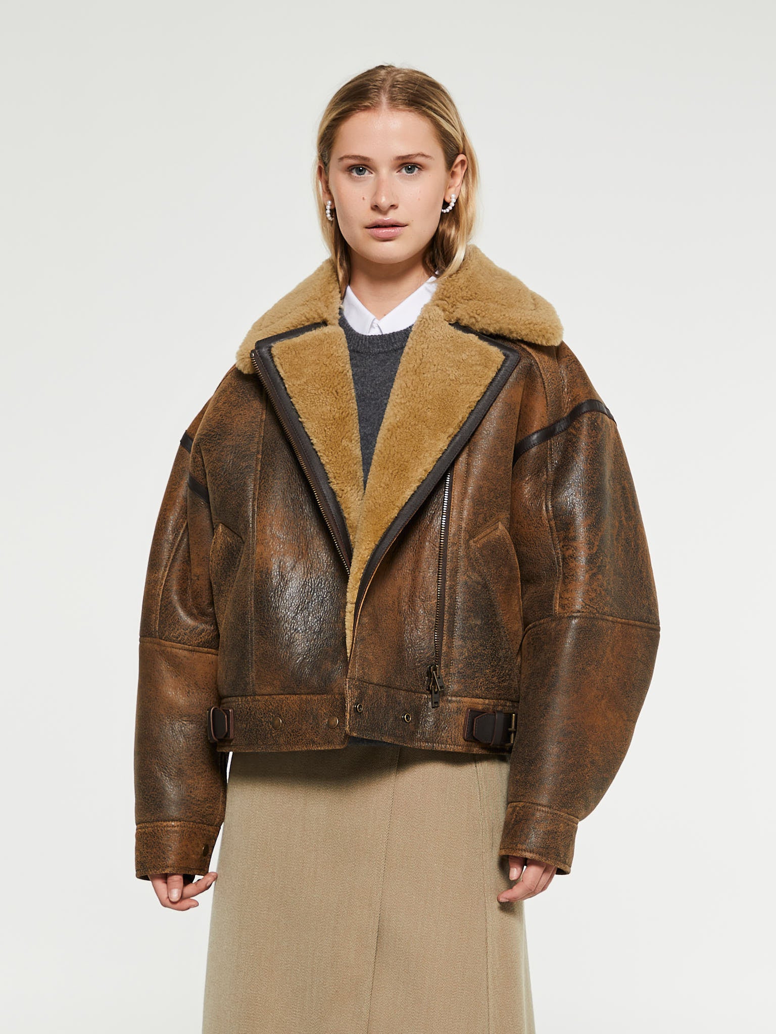 Leather Shearling Jacket in Brown