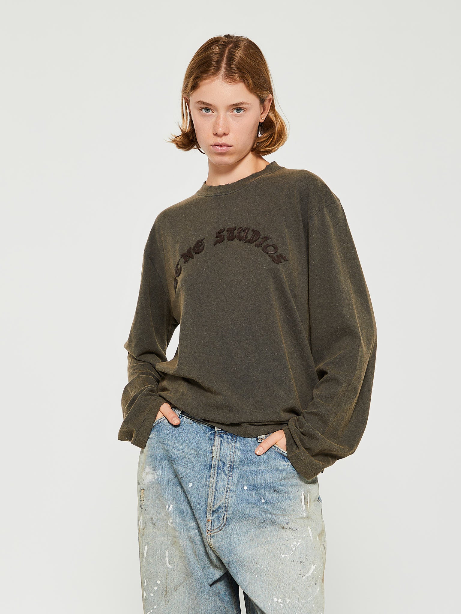 Acne Studios - Longsleeved Logo T-Shirt in Faded Black