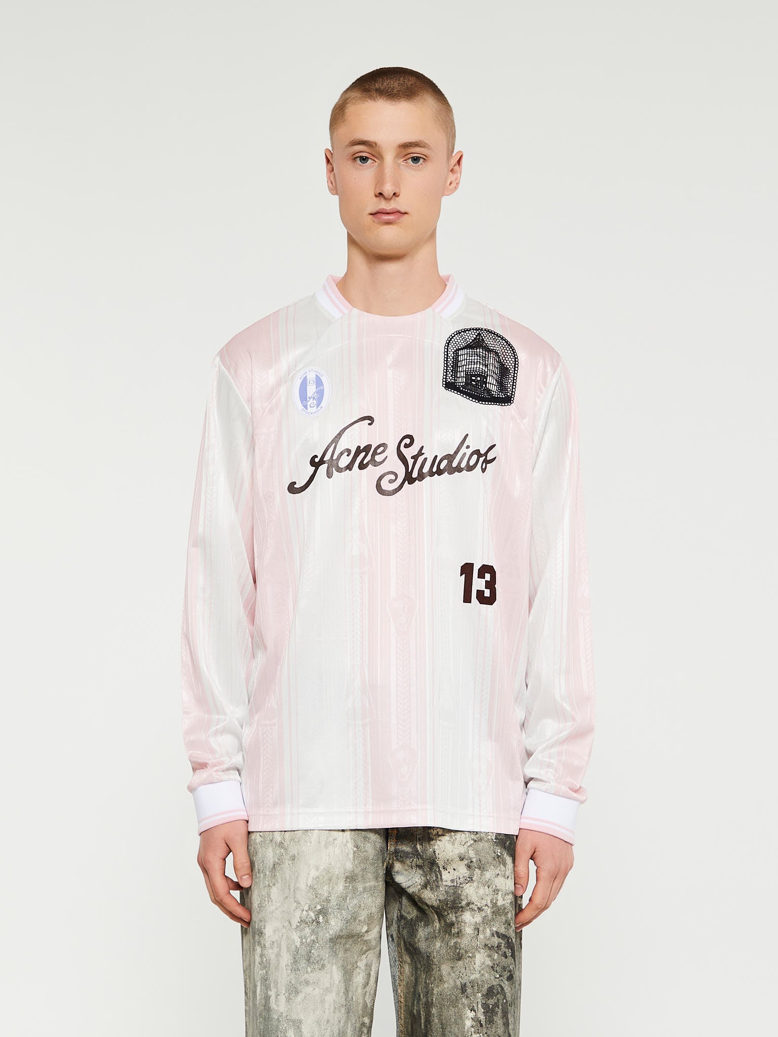 Acne Studios - Logo Longsleeved T-shirt Pink and White