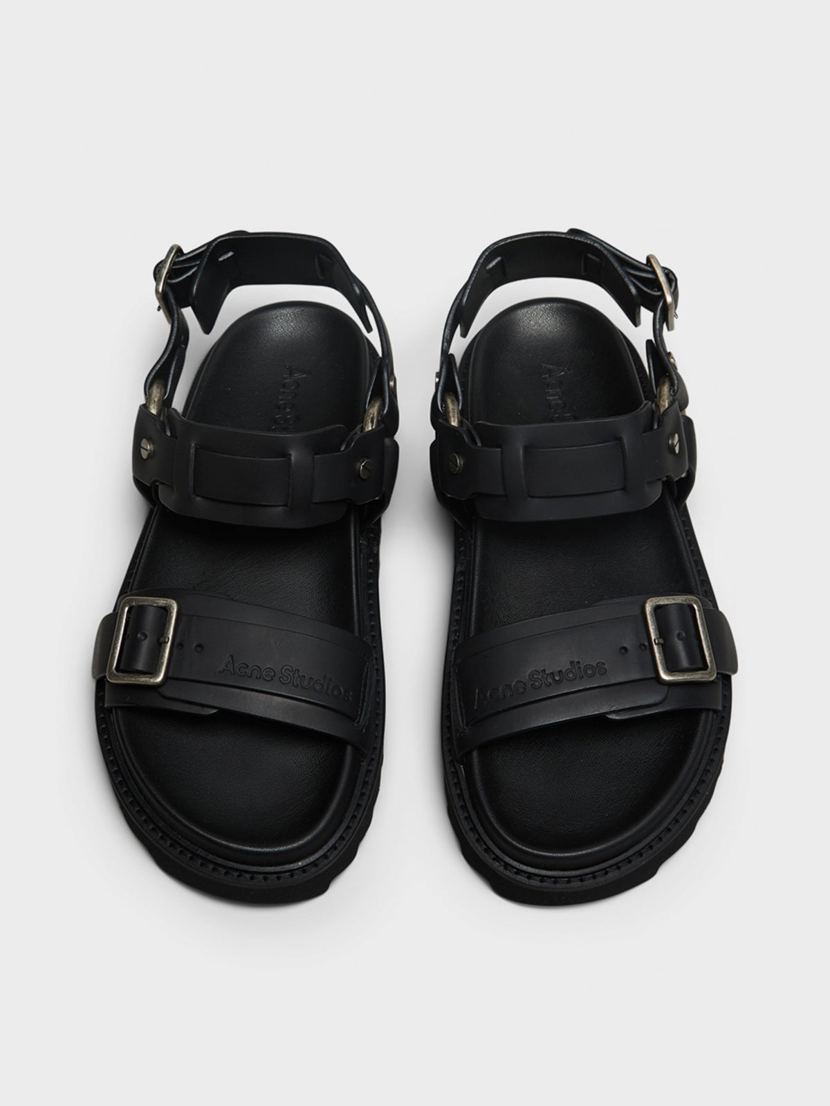 Leather Buckle Sandals in Black