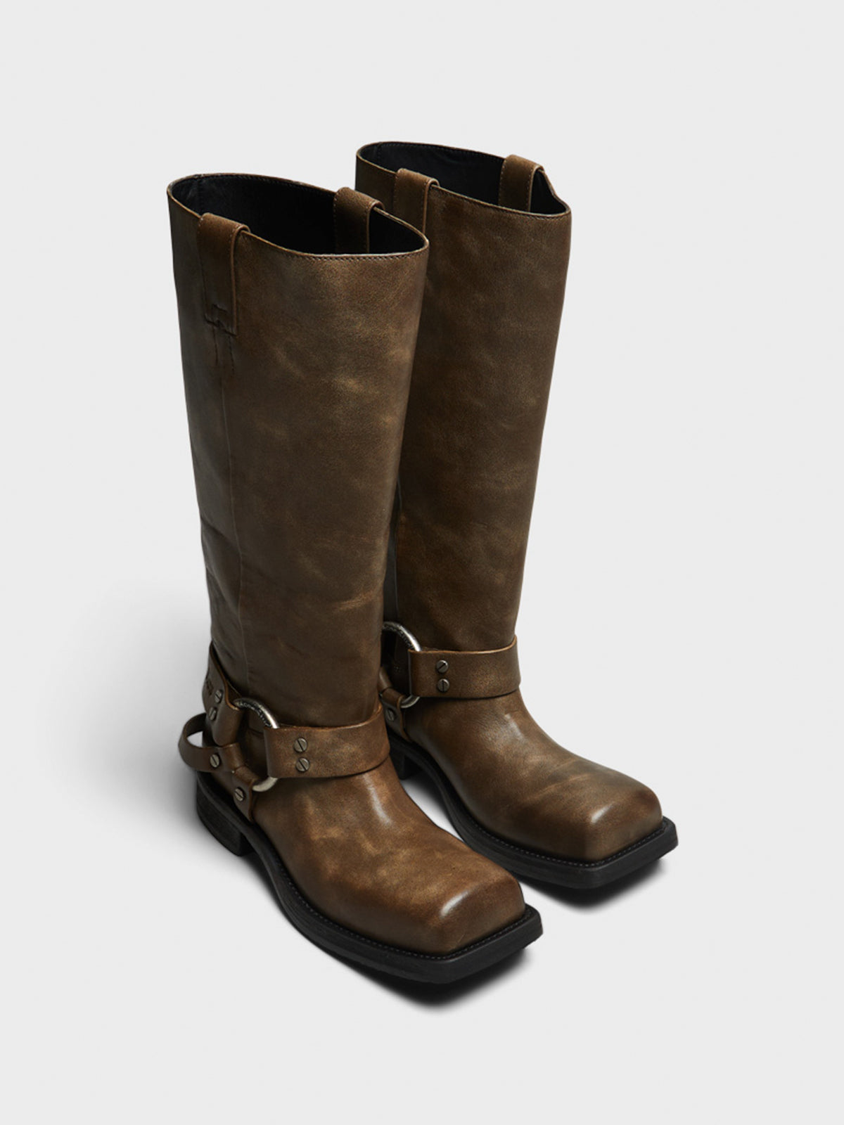 Leather Buckle Boots in Greige