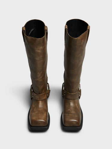Acne Studios - Leather Buckle Boots in Greige
