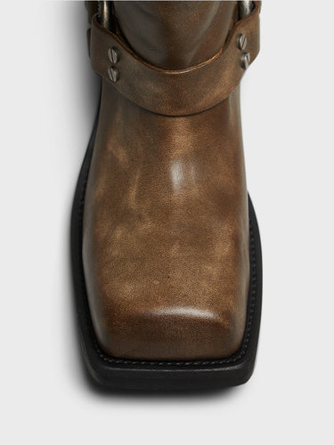 Acne Studios - Leather Buckle Boots in Greige
