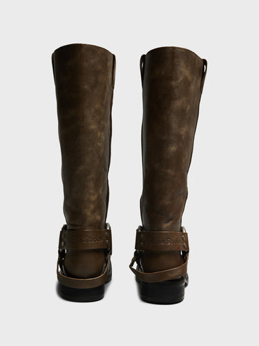 Acne Studios - Leather Buckle Boots in Greige
