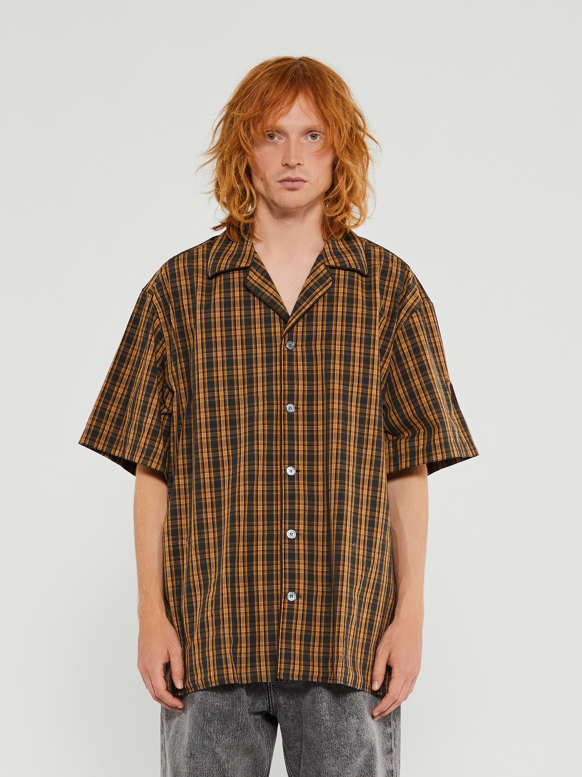 Acne Studios - Short Sleeve Button-Up Shirt in Brown and Green