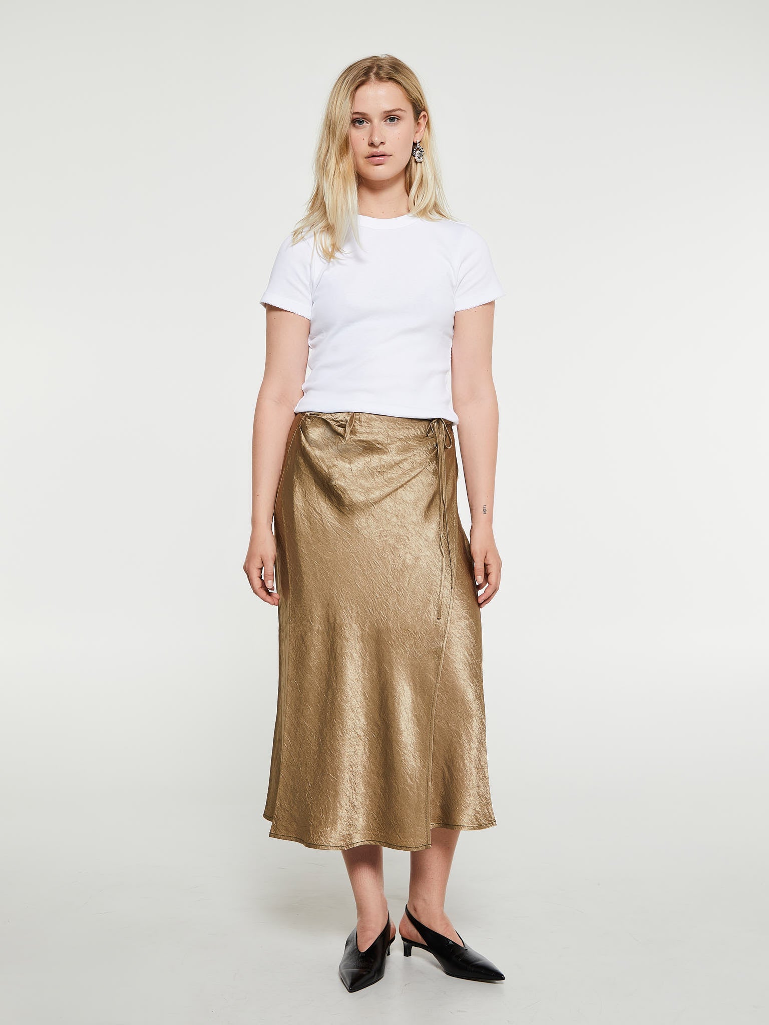 Satin Wrap Skirt in Gold