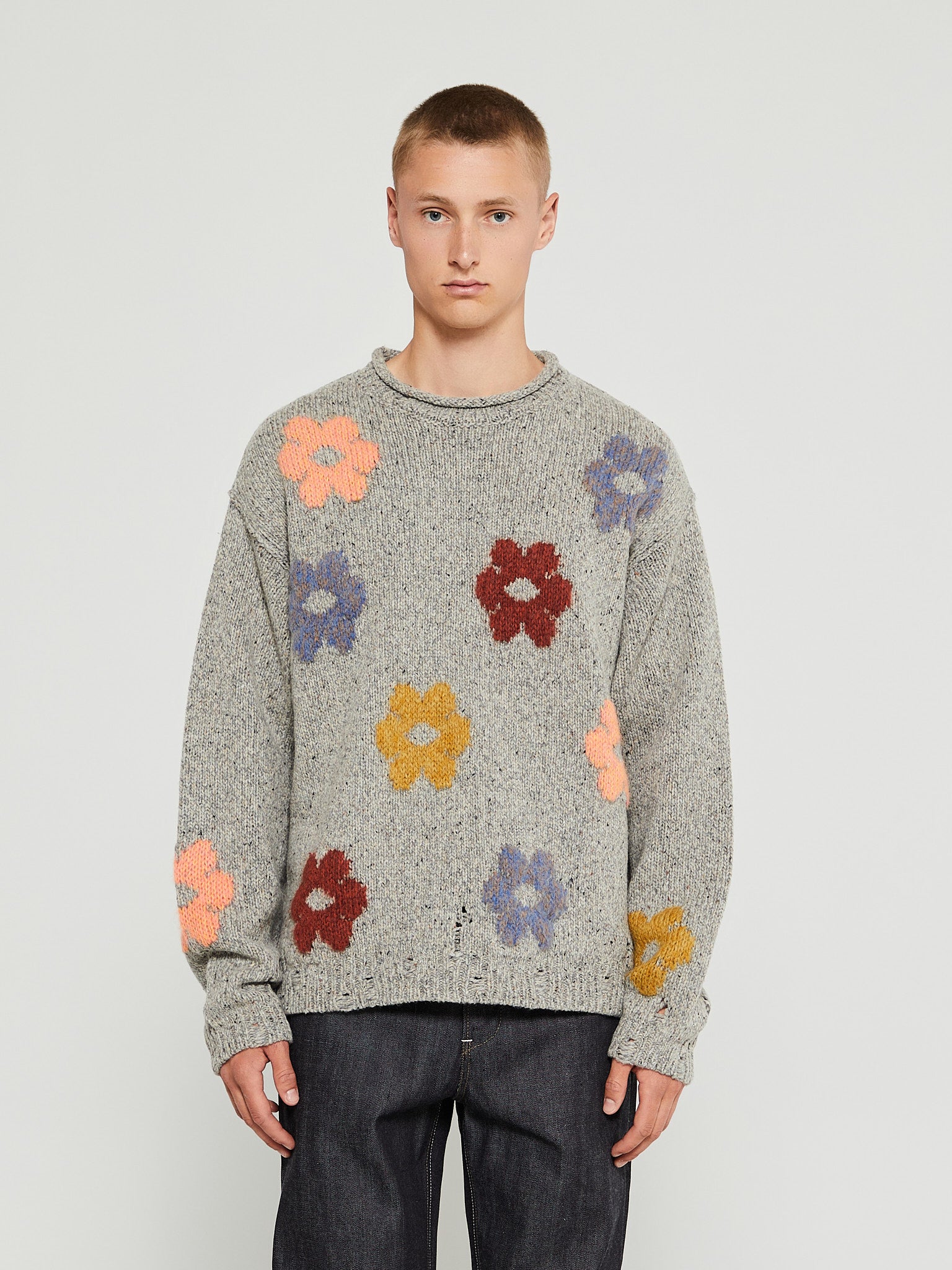 Acne Studios - Floral Wool Knit in Grey Melange