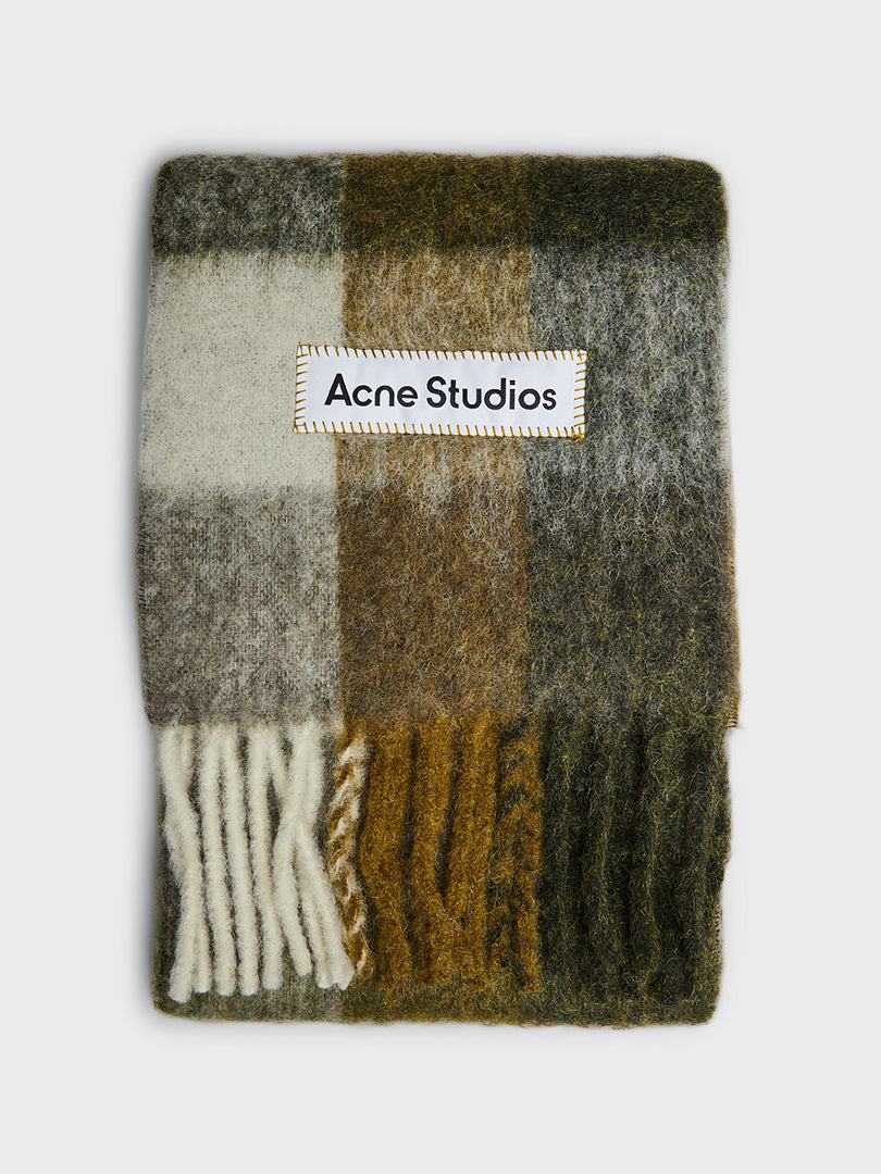 Acne Studios - Mohair Checked Scarf in Taupe, Green and Black
