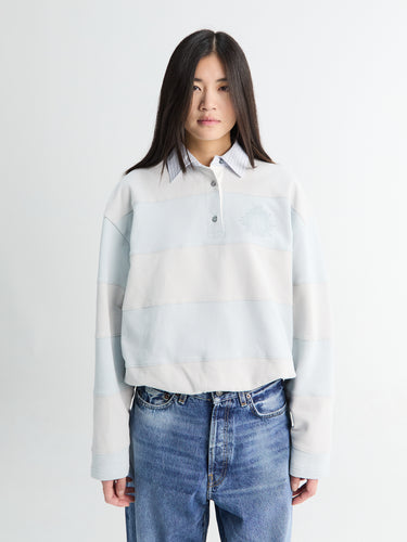 Acne Studios - Striped Polo Sweatshirt in Light Blue and Grey