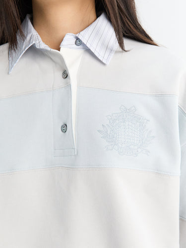 Acne Studios - Striped Polo Sweatshirt in Light Blue and Grey