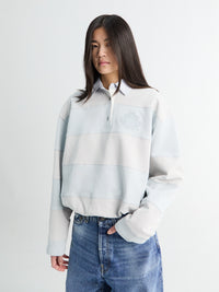 Acne Studios - Striped Polo Sweatshirt in Light Blue and Grey