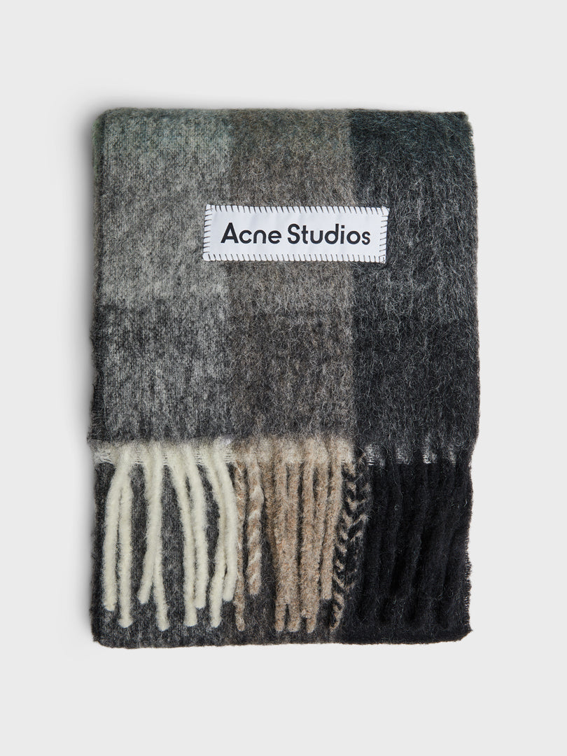 Acne Studios - Mohair Checked Scarf in Green, Grey and Black