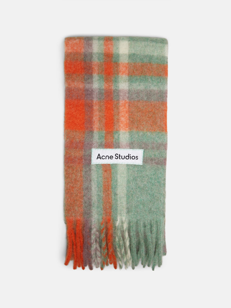 Acne - Mohair Checked Scarf in Orange, Lilac and Aqua Blue