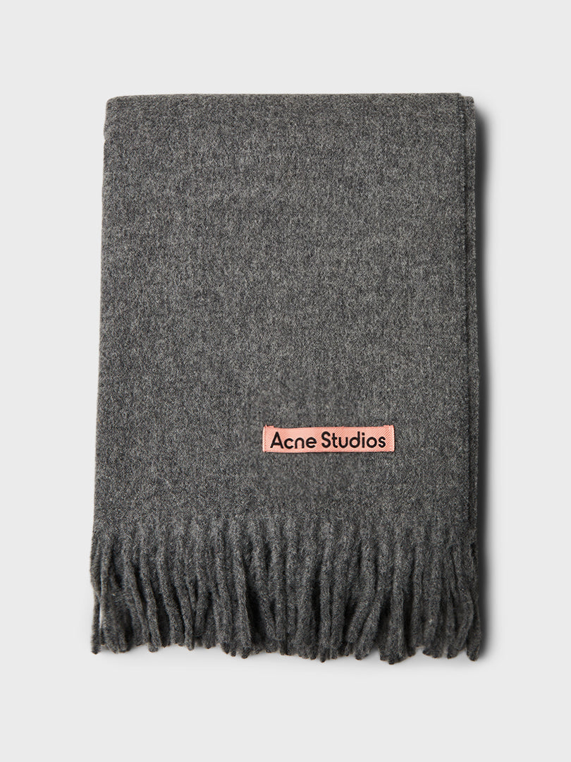 Acne Studios - Narrow Fringe Wool Scarf in Grey Melange