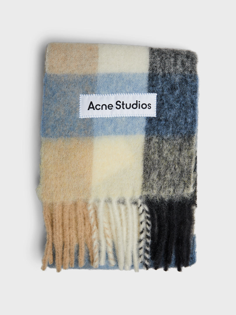 Acne Studios - Mohair Checked Scarf in Blue, Beige and Black