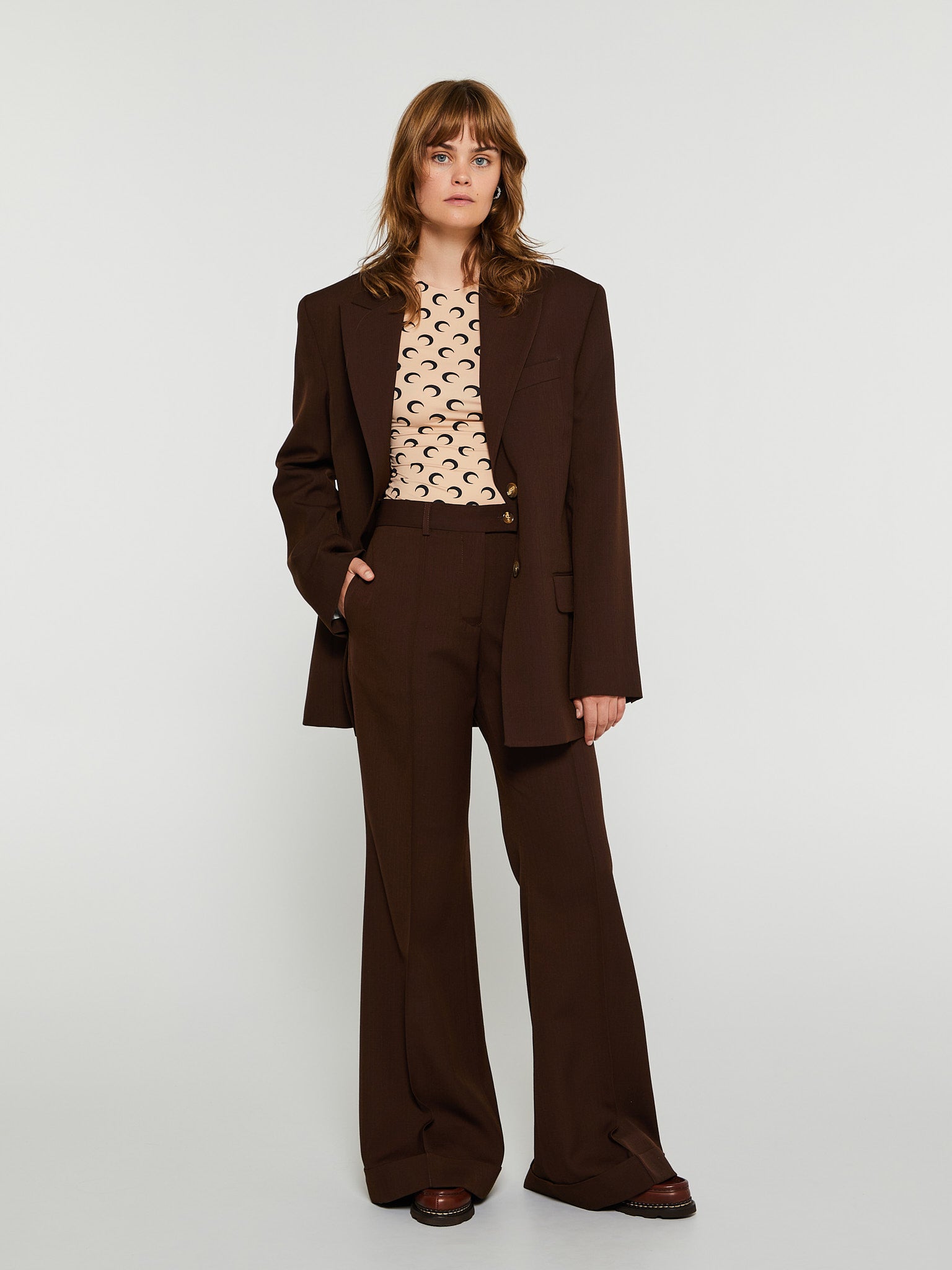 Tailored Flared Trousers in Chestnut Brown