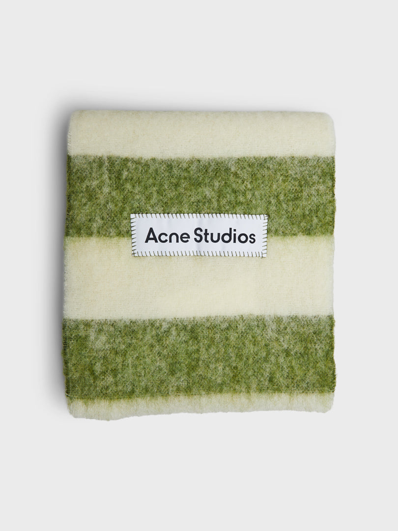 Acne Studios - Wool-Blend Stripe Scarf in Olive Green and White