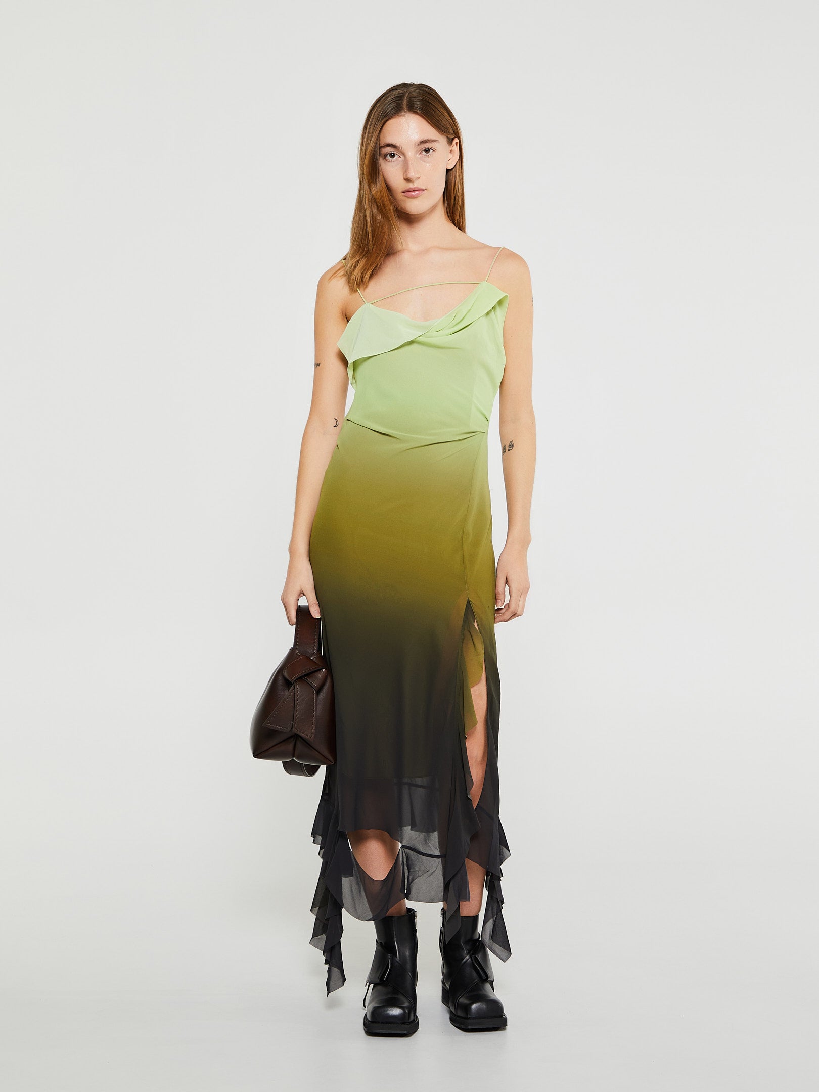 Ruffle Strap Dress in Green