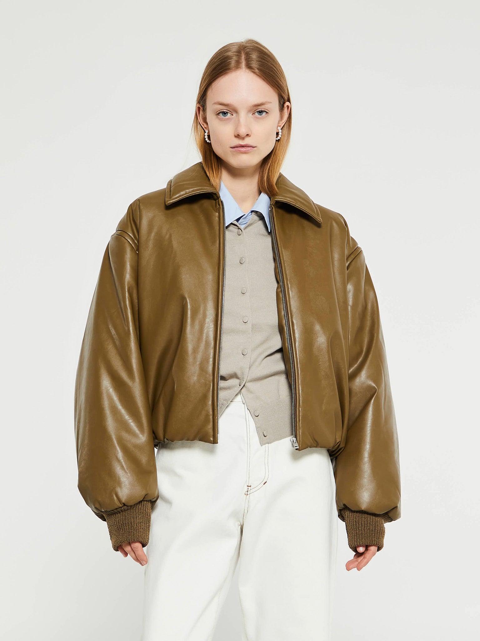 Coated Bomber Jacket in Khaki Green