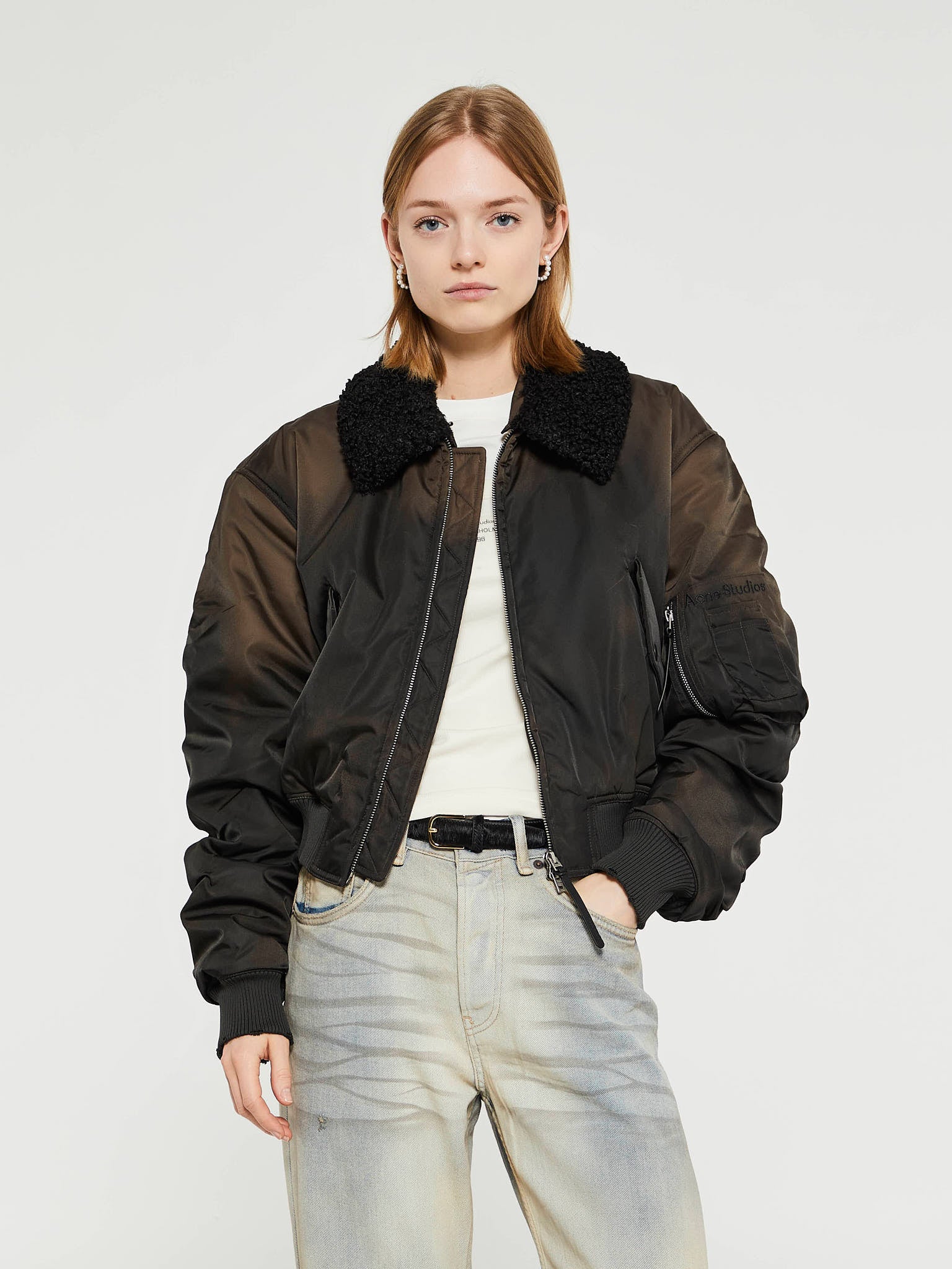 Bomber Jacket Furry Collar in Dark Brown