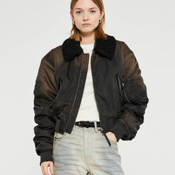 Acne Studios - Bomber Jacket Furry Collar in Dark Brown