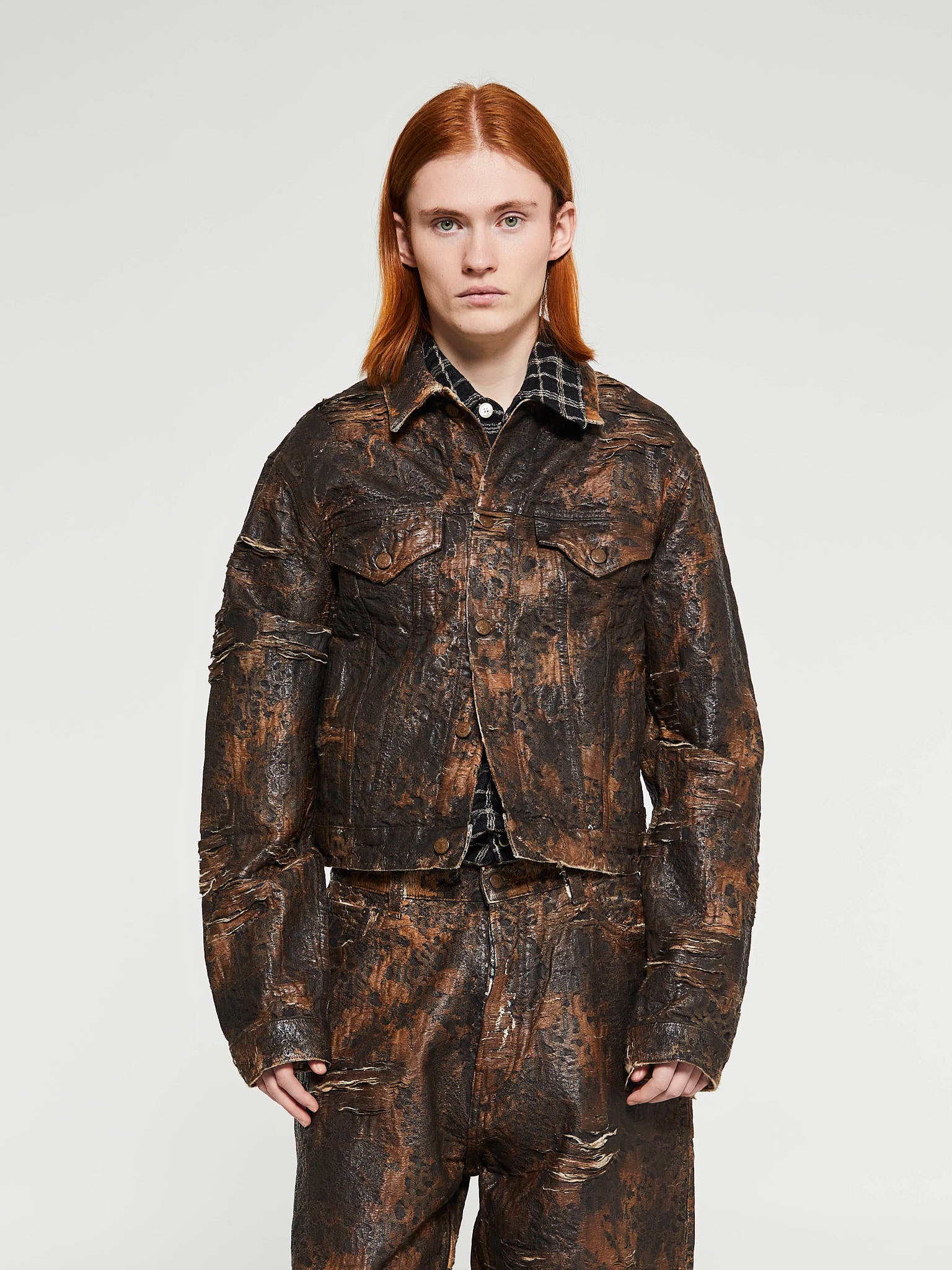 Acne Studios - Distressed Monogram Denim Jacket in Brown