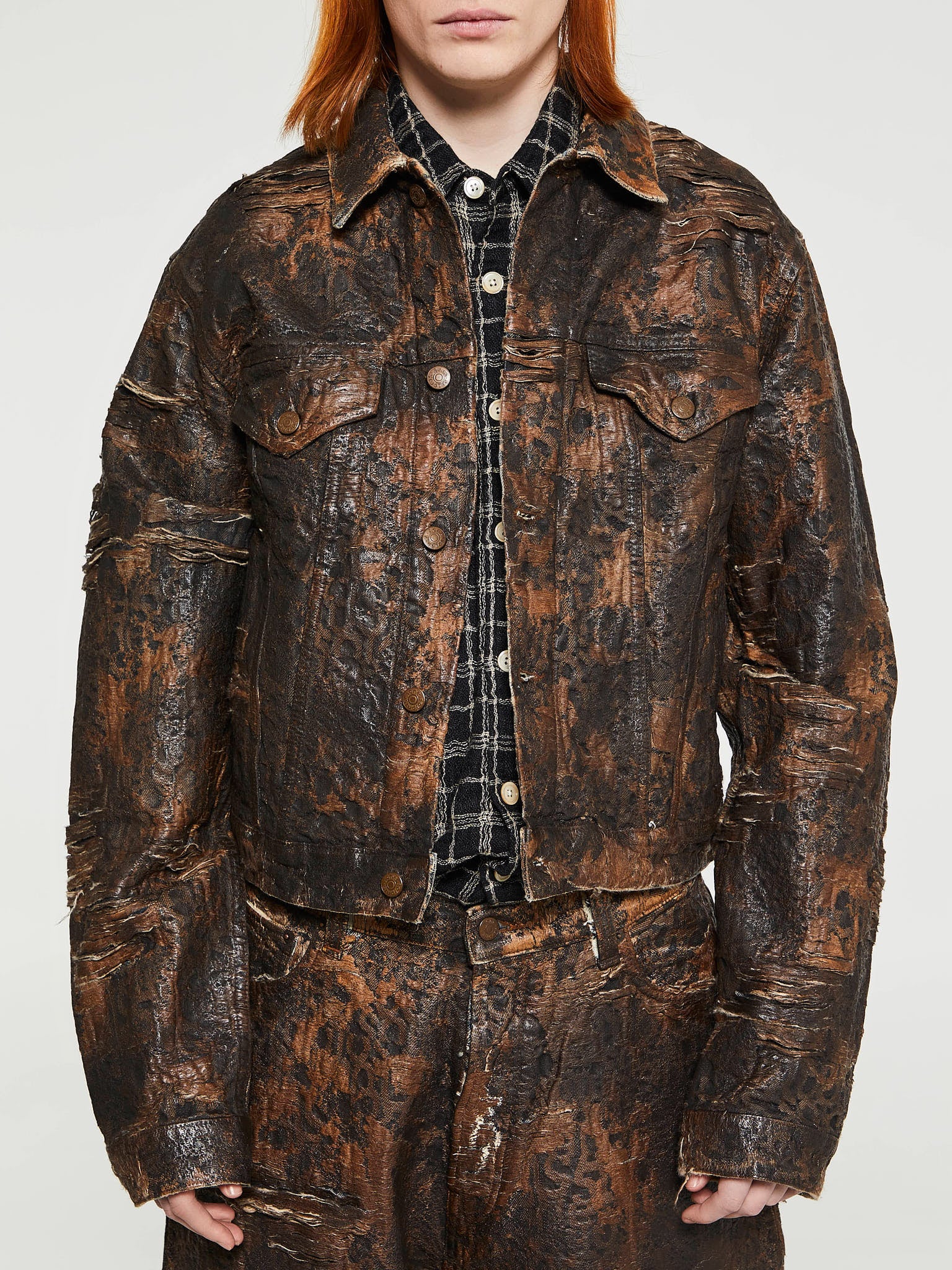 Acne Studios - Distressed Monogram Denim Jacket in Brown