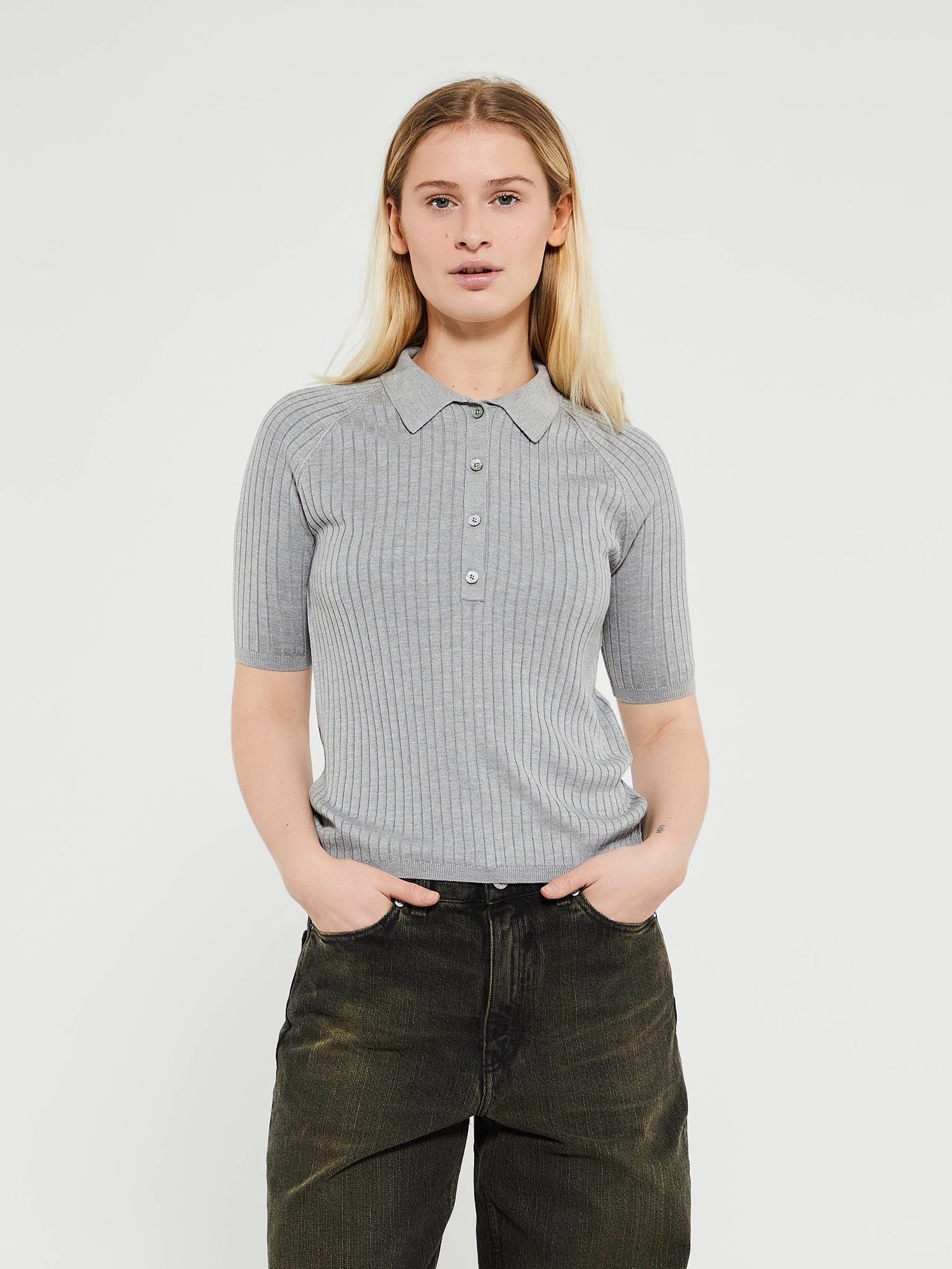 Acne Studios - Polo Silk T-Shirt in Grey