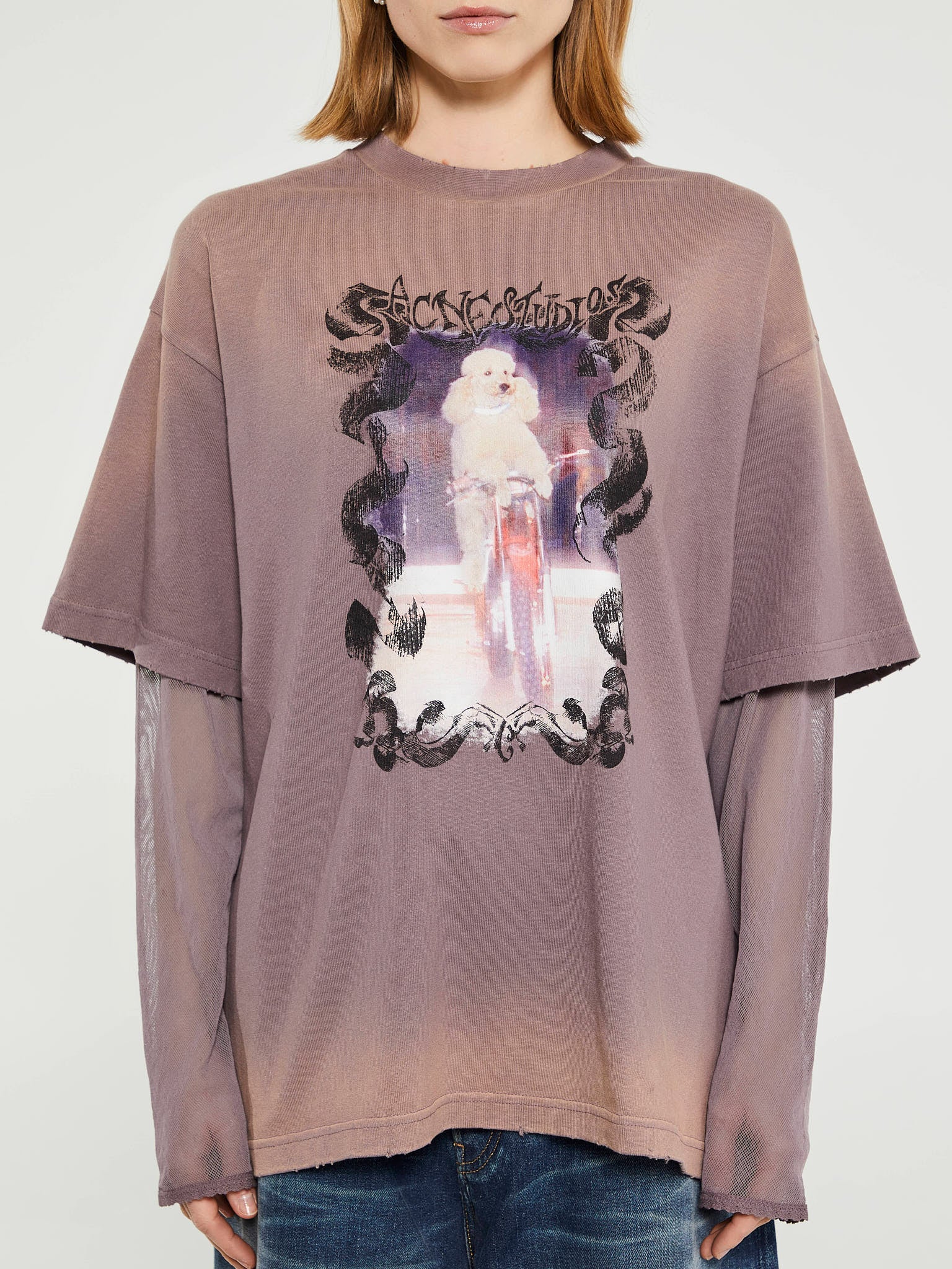 Layered Print T-Shirt in Dark Mauve