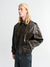 Acne Studios - Leather Bomber Jacket in Vintage Green